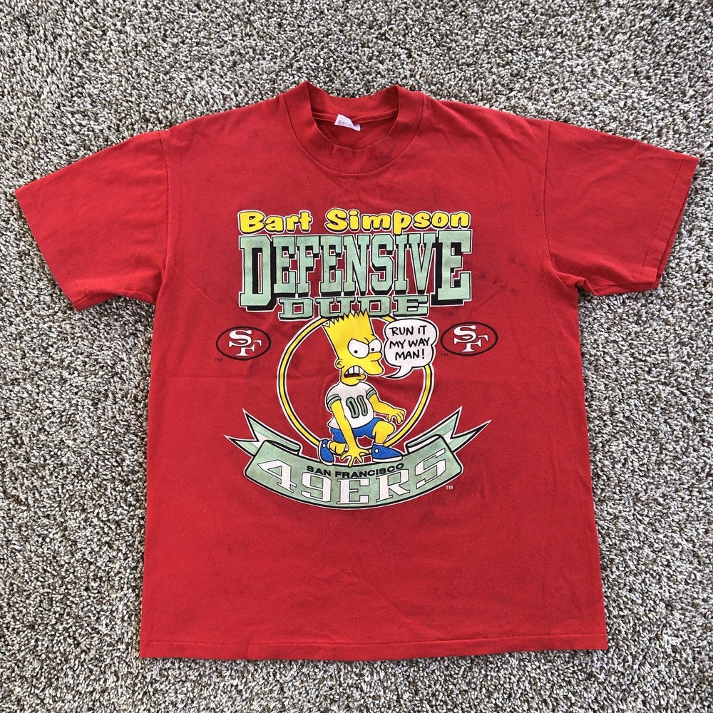 Vintage 90s San Francisco 49ers Bart Simpson Mens Size L Red Single Stitch NFL